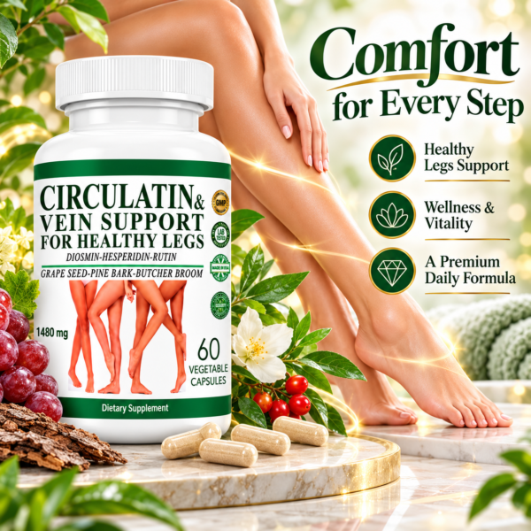 healthy-legs-daily-wellness-circulatin-capsules.jpg Circulatin Vein Support & Healthy Leg Circulation Supplement 1480 mg – Diosmin Hesperidin Rutin Grape Seed Pine Bark Butcher's Broom – 60 Veg Capsules